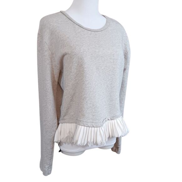 J. CREW Ruffled Sweatshirt M Gray Cream Girly Preppy‎ School Casual Boho Pleats - Picture 1 of 8
